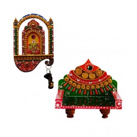 eCraftIndia Multicolour Papier-mache Combo Of Lord Ganesha Key Holder And Royal Throne (2 Piece)