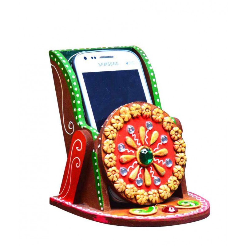 eCraftIndia Multicolour Papier-mache Kundan Mobile Holder