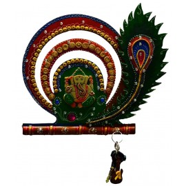 eCraftIndia Multicolour Papier-mache Lord Ganesha With Mor Pankh Key Holder