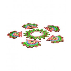 eCraftIndia Multicolour Papier-mache Pankhi Design Floor Rangoli (6 Piece)