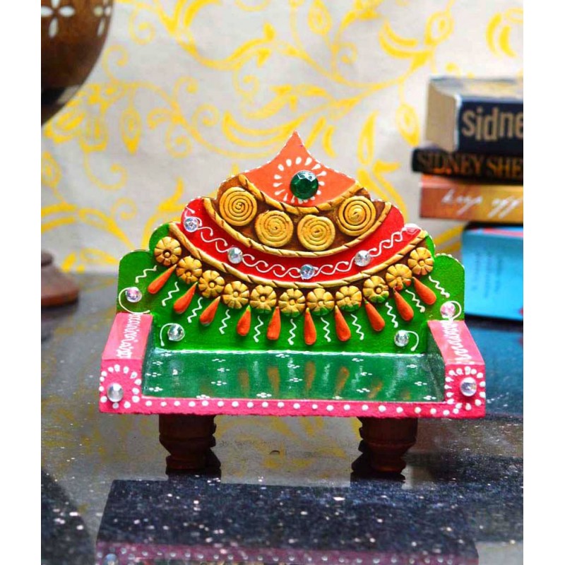 eCraftIndia Multicolour Papier-mache Royal Throne For Mandir