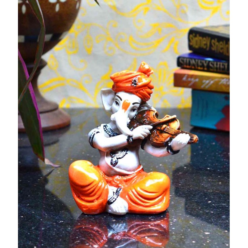eCraftIndia Multicolour Synthetic Fiber Lord Ganesha Playing Violin
