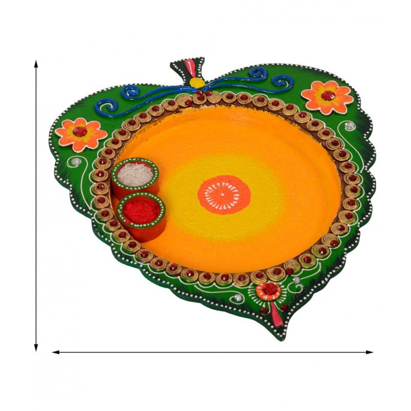 eCraftIndia Multicoloured Wooden Papier Mache Leaf Pooja Thali