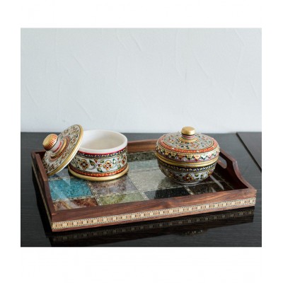 eCraftIndia Multipurpose Gemstone Filled 12 Square Brown Utility Tray