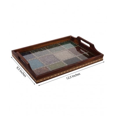 eCraftIndia Multipurpose Gemstone Filled 12 Square Brown Utility Tray