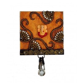 eCraftIndia Orange And Brown Papier-mache Splendid Lord Ganesha Key Holder