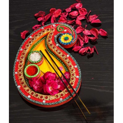 eCraftIndia Papier Mache Keri Design Pooja Thali