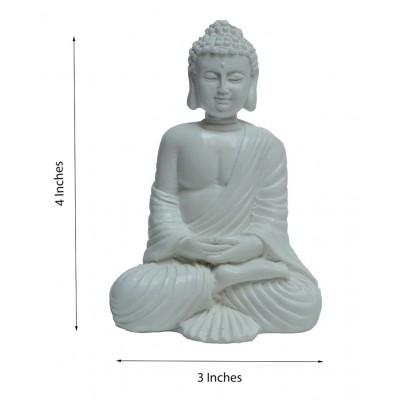 eCraftIndia Polyresin Pure White Resting Buddha on Knee