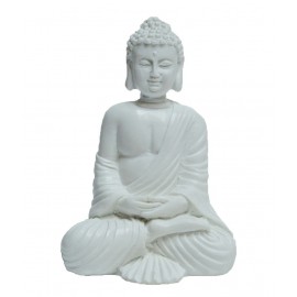 eCraftIndia Polyresin Pure White Resting Buddha on Knee