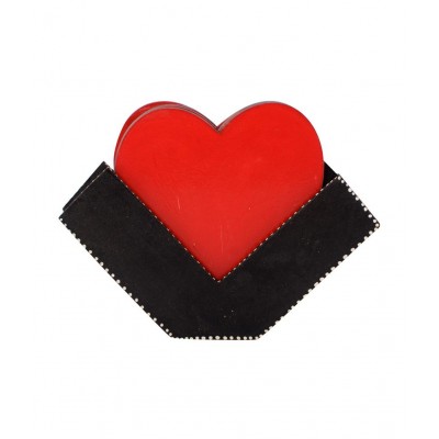 eCraftIndia Red & Black Heart Shape Wooden Tea Coaster (Set of 6)