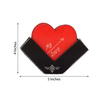 eCraftIndia Red & Black Heart Shape Wooden Tea Coaster (Set of 6)