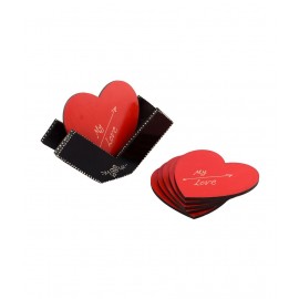 eCraftIndia Red & Black Heart Shape Wooden Tea Coaster (Set of 6)