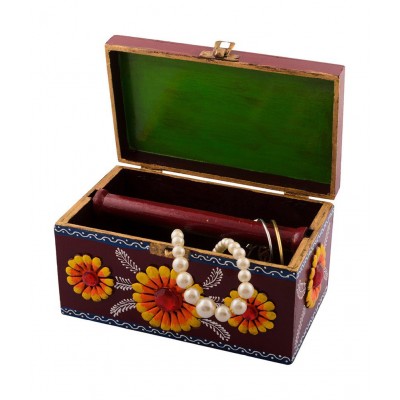 eCraftIndia Red & Green Wooden Jewellery Box