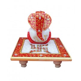 eCraftIndia Ridhi Sidhi With Swastika Resting On Chowki