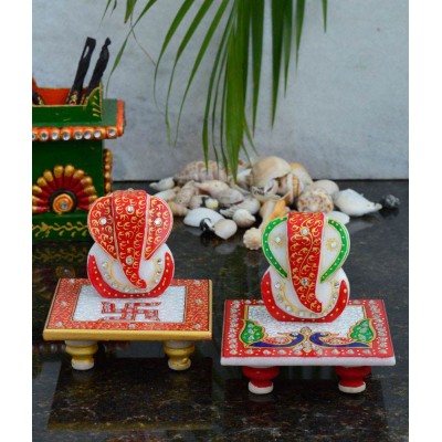 eCraftIndia Set of 2 Marble Ganesha Chowki