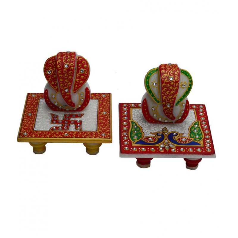 eCraftIndia Set of 2 Marble Ganesha Chowki