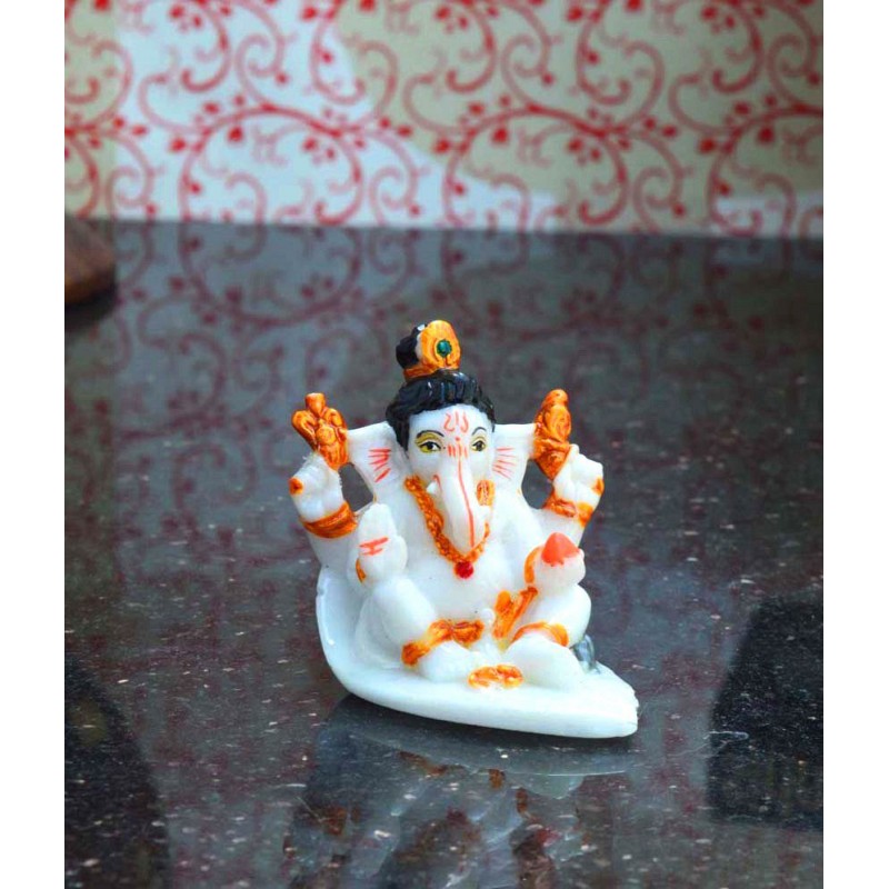 eCraftIndia White And Orange Synthetic Fiber Lord Ganesha With Bun