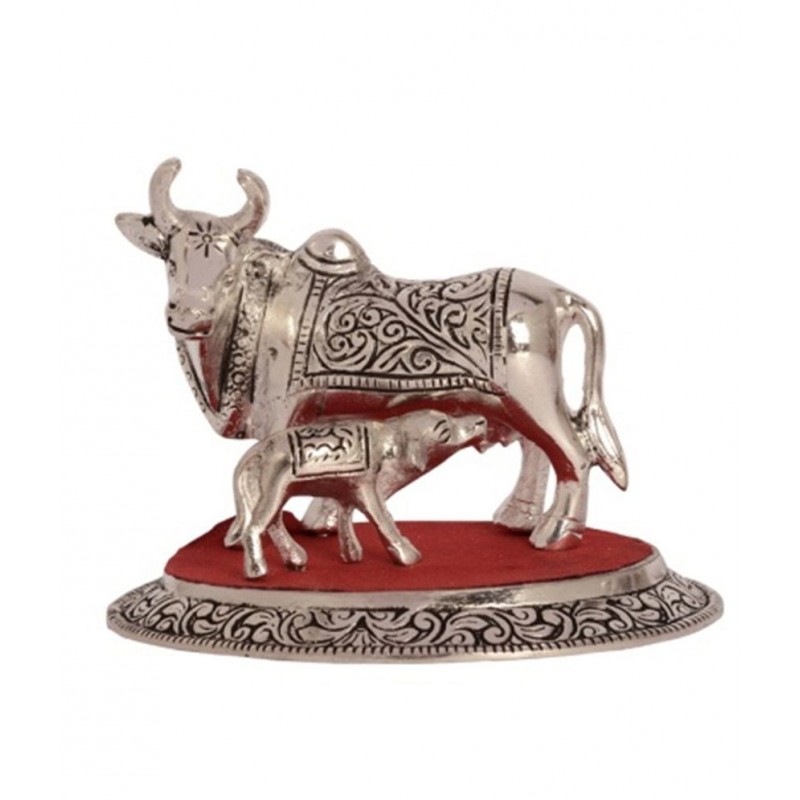 eCraftIndia White Metal Cow and Calf