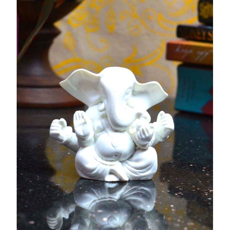 eCraftIndia White Synthetic Fiber Chaturbhuj Lord Ganesha