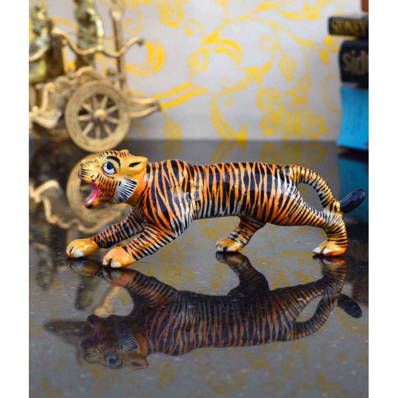 eCraftIndia Yellow And Black Metal Tiger Statue
