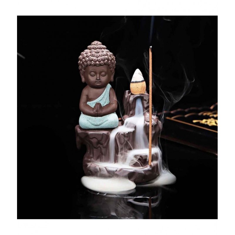 iHandikart Multicolour Polyresin Monk Buddha Smoke Backflow - Pack of 1