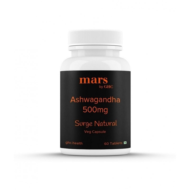 mars by GHC Natural Ashwagandha From Roots 500 mg (60 Capsules - Pack of 1) | Immunity Booster, Improves Stamina & Muscle Strength, Reduces Anxiety & Promotes Stress Relief | 100% Vegan