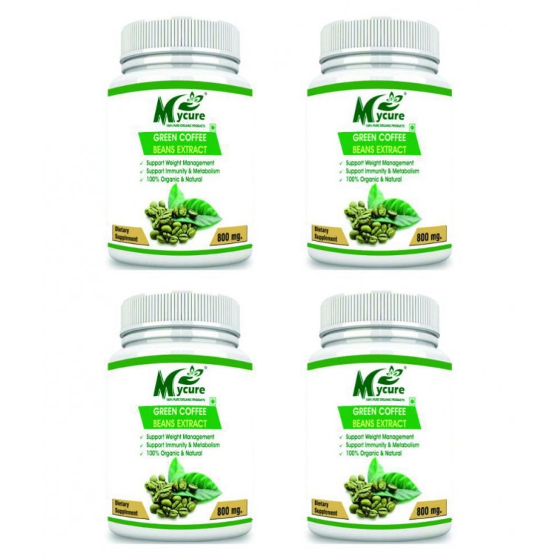 mycure Premium Green Coffee Extract For Weight Loss 800 mg Unflavoured Pack of 4