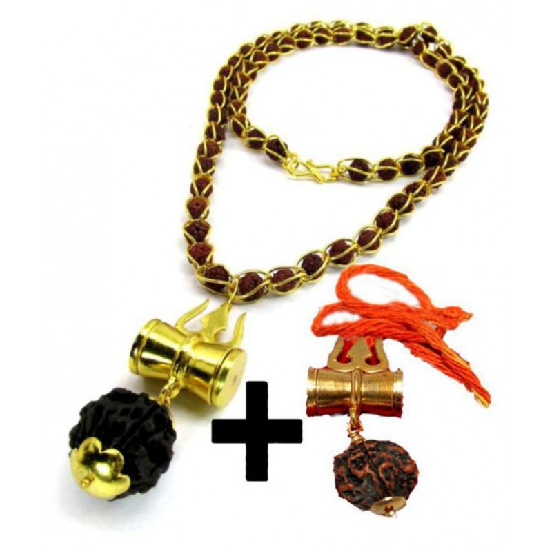 parasch PC Creations SHIV SHAKTI KRIPA JALI RUDRAKSHA MALA WITH DAMRU KALAWA FREE