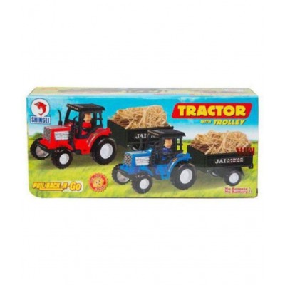 pull back plastic Tractor With Trolly for kids (multicolor)
