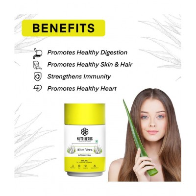 "Nutriherbs Aleovera Extract 800 mg Pure & Organic - 60 Capsule | Helps To Maintain Beautiful Skin Eases symptoms of Stress For Men & Women "