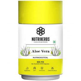 "Nutriherbs Aleovera Extract 800 mg Pure & Organic - 60 Capsule | Helps To Maintain Beautiful Skin Eases symptoms of Stress For Men & Women "