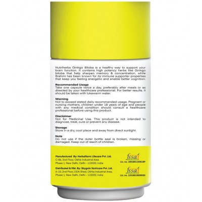 "Nutriherbs Ginkgo Biloba 500 mg Pure Brahmi Extract- 90 Vegan Capsule| For Clarity, Focus & Memory improves Blood Circulation & Brain Functionality "Nutriherbs Ginkgo Biloba 500 mg Pure Brahmi Extract- 90 Vegan Capsule| For Clarity, Focus & Memory improves Blood Circulation & Brain Functionality