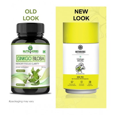 "Nutriherbs Ginkgo Biloba 500 mg Pure Brahmi Extract- 90 Vegan Capsule| For Clarity, Focus & Memory improves Blood Circulation & Brain Functionality "Nutriherbs Ginkgo Biloba 500 mg Pure Brahmi Extract- 90 Vegan Capsule| For Clarity, Focus & Memory improves Blood Circulation & Brain Functionality
