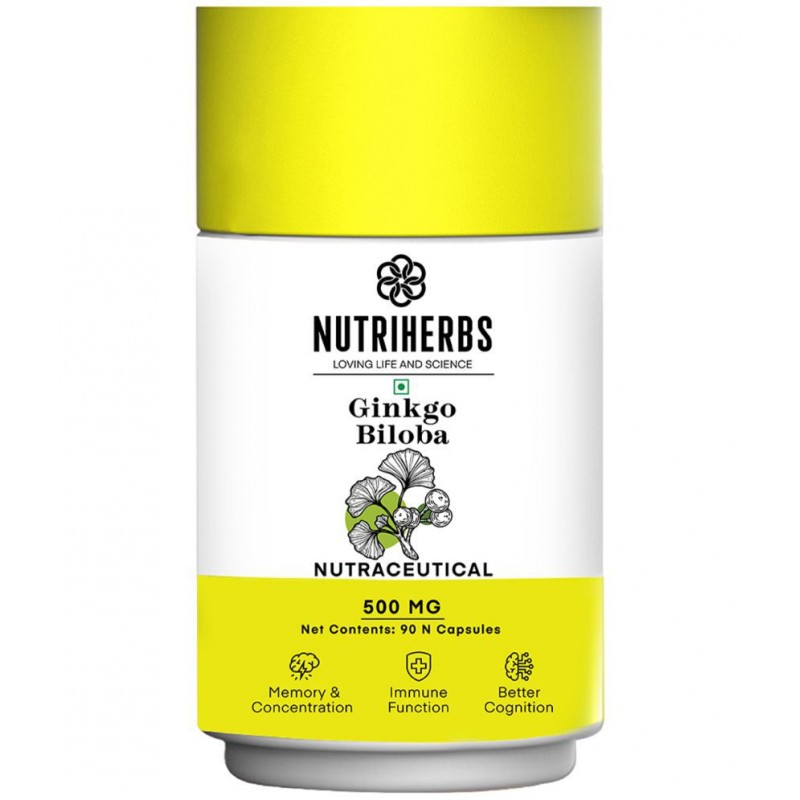 "Nutriherbs Ginkgo Biloba 500 mg Pure Brahmi Extract- 90 Vegan Capsule| For Clarity, Focus & Memory improves Blood Circulation & Brain Functionality "Nutriherbs Ginkgo Biloba 500 mg Pure Brahmi Extract- 90 Vegan Capsule| For Clarity, Focus & Memory improves Blood Circulation & Brain Functionality