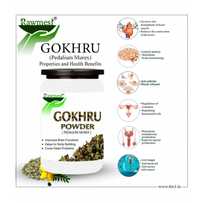 rawmest 100% Pure Organic Gokhru Powder 100 gm Pack Of 1