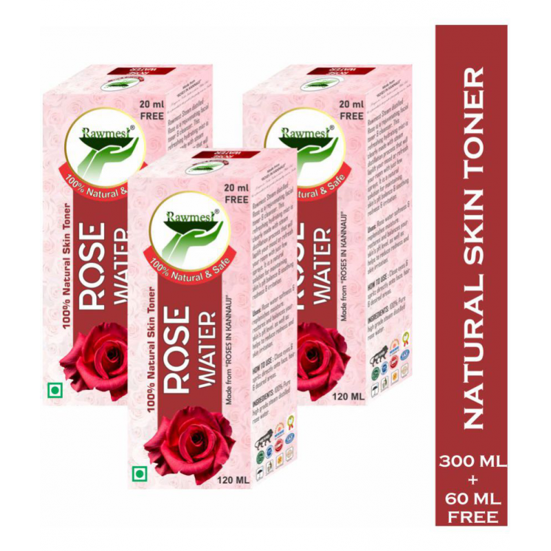rawmest Premium Rose Glow Toner ( Gulab Jal) Liquid 360 ml Pack of 3