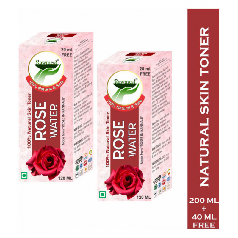 rawmest Rose Glow Toner ( Gulab Jal ) Liquid 240 ml Pack Of 2