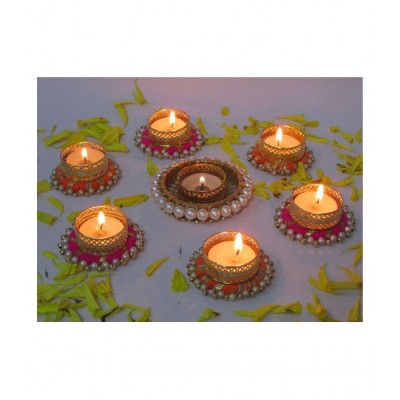 thriftkart Multicolour Floor Brass Tea Light Holder - Pack of 7