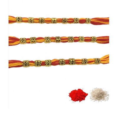 thriftkart Rakhi Set Multicolour 3 Pcs Traditional Moli Thred rakhi Pack of 3