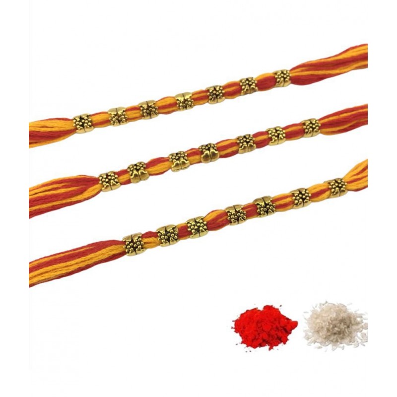 thriftkart Rakhi Set Multicolour 3 Pcs Traditional Moli Thred rakhi Pack of 3