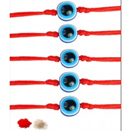 thriftkart Rakhi Set Red 5pc Evil Eye Thread Bracelet Rakhi Pack of 5