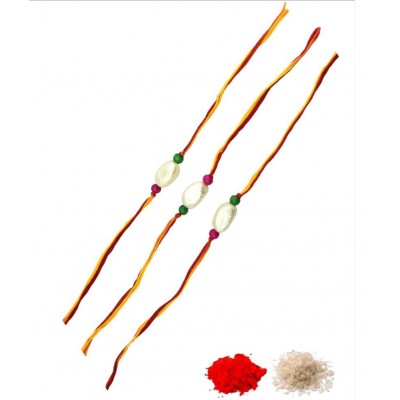 thriftkart Rakhi Set White Traditional Pearl Rakhi for bhai Pack of 3