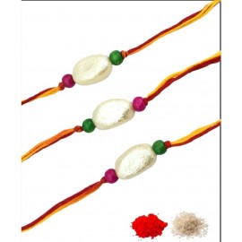 thriftkart Rakhi Set White Traditional Pearl Rakhi for bhai Pack of 3