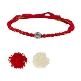 thriftkart Single Rakhi Red and Gold Mauli Thread with dimond for bhai