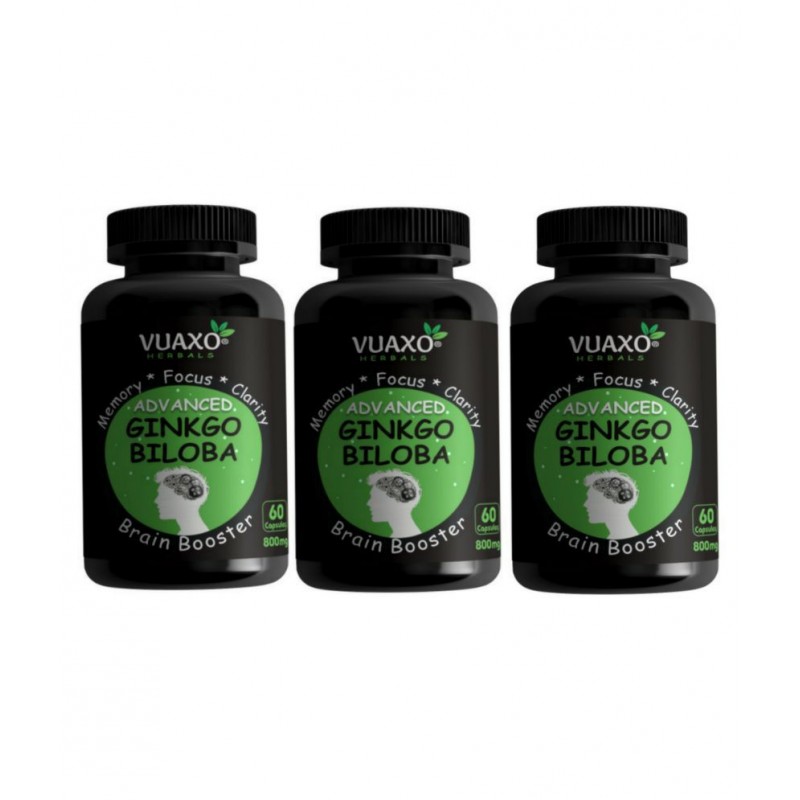 vuaxo Advanced Ginkgo Biloba Focus Memory Brain Booster Capsule 180 no.s Pack of 3