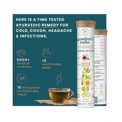 wellbeing nutrition Daily Greens,Whole food Multivitamin with Grandma's Kadha,Ayurvedic Herbal Tea for Cold, Cough, Sore Throat, Congestion | Natural Immunity Booster 63 gm Multivitamins Tablets Pack of 2