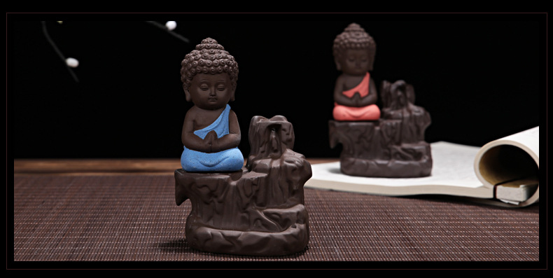 Laying-Style-Red-Ceramic-Monk-Budha-Smoke-Backflow-Insense-Cone-Holder---Pack-of-1-4