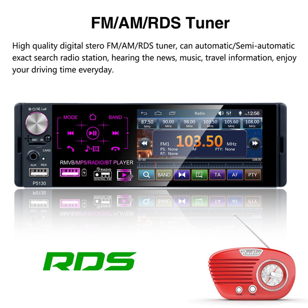 P5130-41-Inch-1-DIN-Car-Stereo-Radio-MP5-Player-Full-Touch-Screen-FM-AM-RDS-bluetooth-USB-Strong-Bas-1649564-3